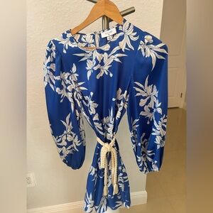 Alexis Blue and White Floral Long Sleeve Dress